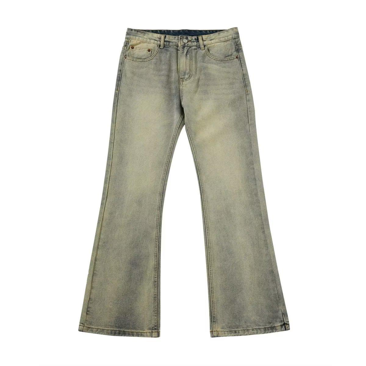 

American Retro Distressed Flare Jeans - Trendy Washed Casual Trousers L хаки