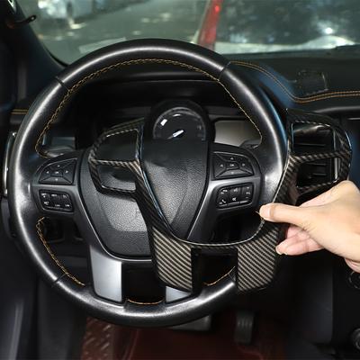 For Ford Ranger Wildtrak 2015-22 ABS Carbon Fiber/Red Car Steering Wheel Decorative Frame Sticker Car Interior Accessories