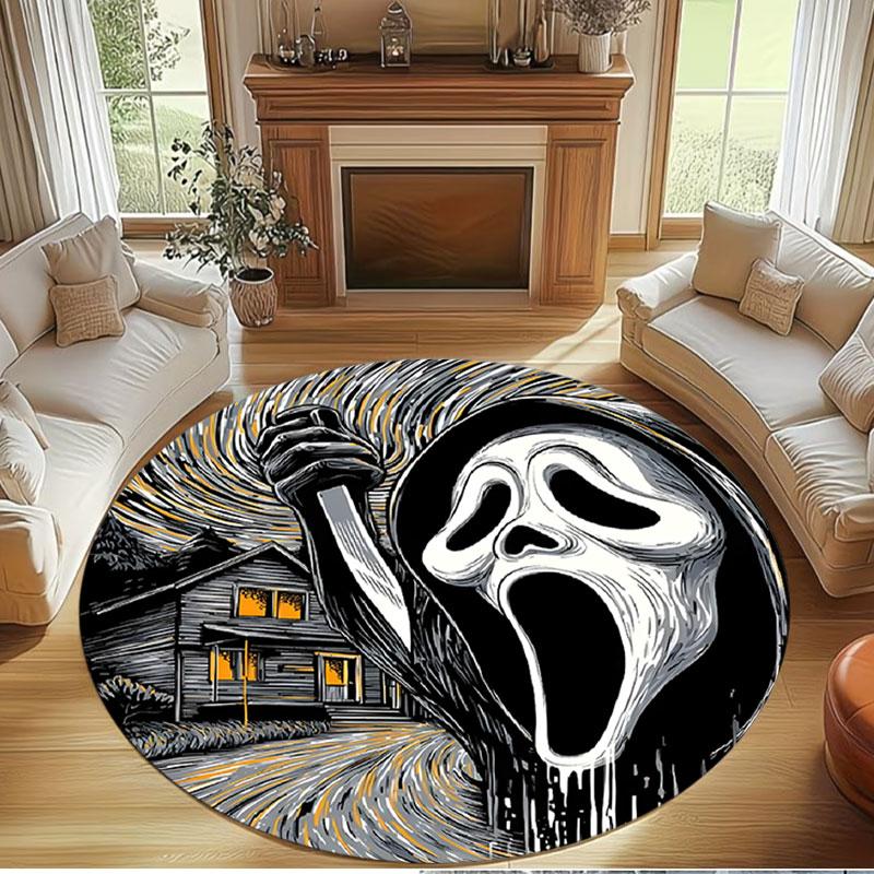 Ghostface Print Round Rug, Washable Floor Carpet, For Entryway Dorm Laundry Room Office Study, Home Decor Birthday Christmas Gift