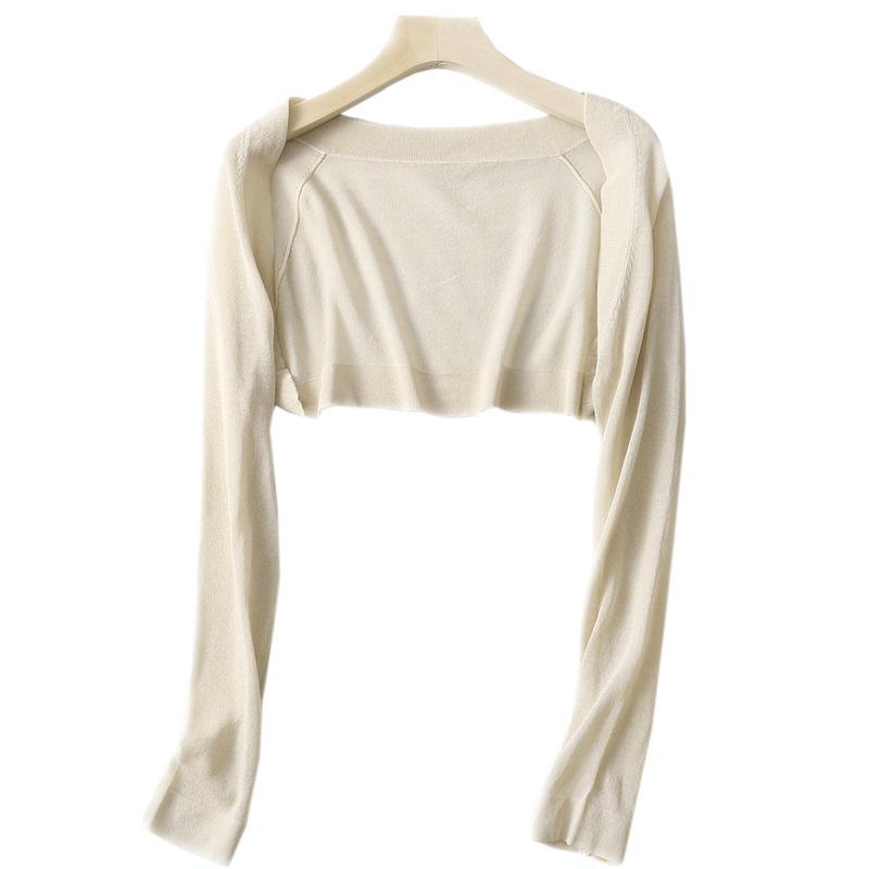 Ice Silk Knitted High-waisted Small Shawl Jacket for Women's 1116 Summer Long Sleeves with Suspender Skirt and Cardigan Ultra-thin