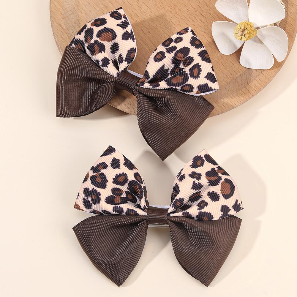 2Pcs Korean Leopard Bow Hair Clip Girls Women Trendy Ribbon Dots Bownot Hairpin Kids Sweet Cool Headdress Headwear Accessories