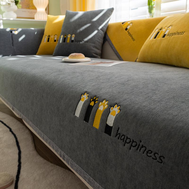 

Подушка для дивана из синели на все времена, кожаная ткань, нескользящий чехол в скандинавском стиле, полное покрытие, современная простая подушка для сиденья 90*160cm