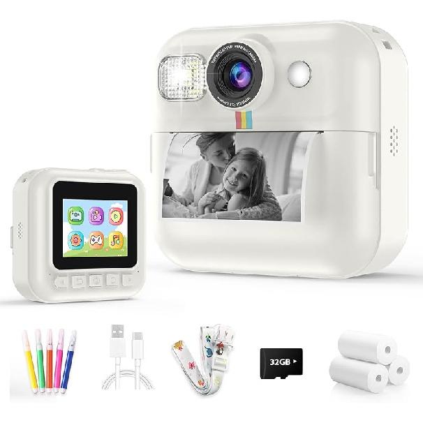 Kids Camera Instant Print, Christmas Birthday Gifts for Girls Boys, Children Digital Camera with 32GB Card, 1080P Video Toddler Print Camera,