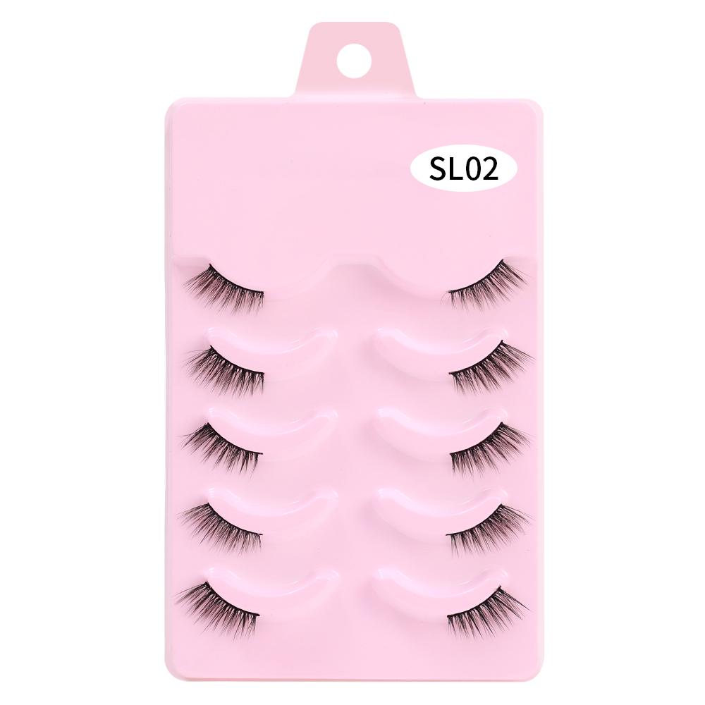 Halbe Wimpern, 5 Paar, natürliche, flauschige falsche Wimpern, Manga-Lash, 3D-Faux-Nerzwimpern, weiche geflügelte Wimpernverlängerung, Make-up-Tool