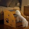 Wooden Dog Stairs Steps Non-Slip Blue Carpeted Steps Sturdy Pet Stairs Safe Pet Ladder Medium Dog Puppy Joint Safety Stairs