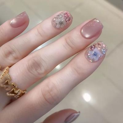 Fresh Camellia Fine Flash Streamer Cat Eye Sweet Gentle Girl Removable Manicure 30 Pieces