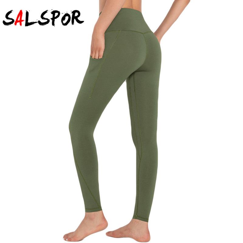 

Леггинсы с высокой талией и карманами, женские мягкие леггинсы обнаженного типа, спортивная одежда для фитнеса и тренировок, штаны для йоги с эффектом пуш-ап