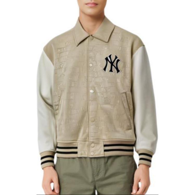 MLB SS24 New York Yankees Color Block Logo Button Jacket Unisex Jacket Beige 3AJPM0241-50SAL