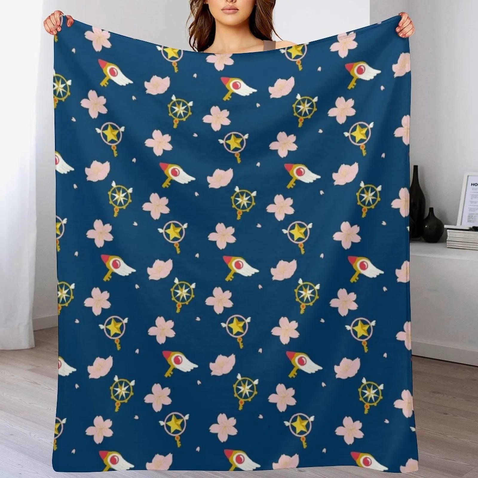 Card Captor Sakura Staff Pattern Throw Blanket Multi Purpose Soft Warm Blanket for Home Travel 102x76cm(40x30in)