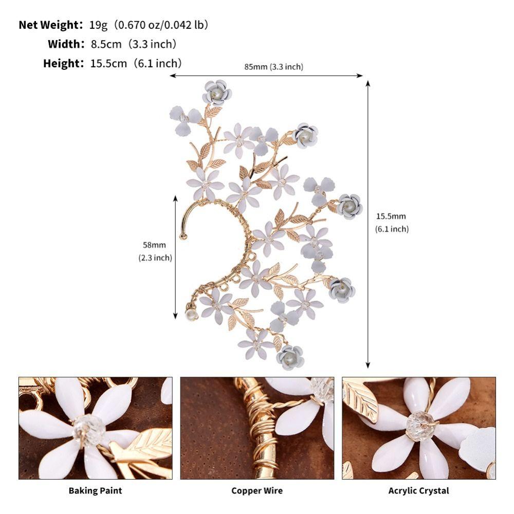 Fairy Pearl Flower Ear Cuffs Chic Rhinestone Ear Clips Aesthetic Butterfly Elf Ear Cuff  Girls