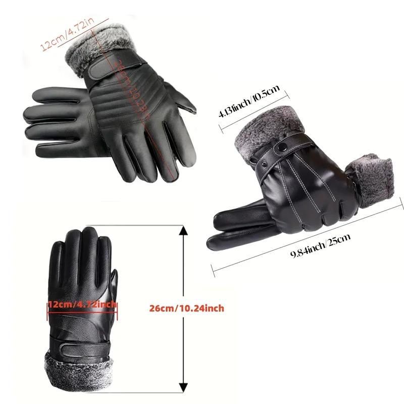 Winter Warm Gloves Windproof Warm Leather Gloves Waterproof Touchscreen Anti Slip Plush Lining Cycling Running Ski Gloves