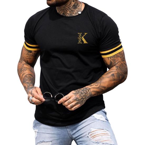 O-Neck Short Sleeve Thin Men T-shirt Summer Letter K Print Sport Tee Shirt Streetwear