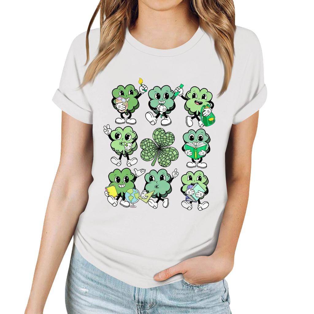 Women's Casual Saint Patrick Print T-Shirt Round Neck Pullover Short Sleeve Top