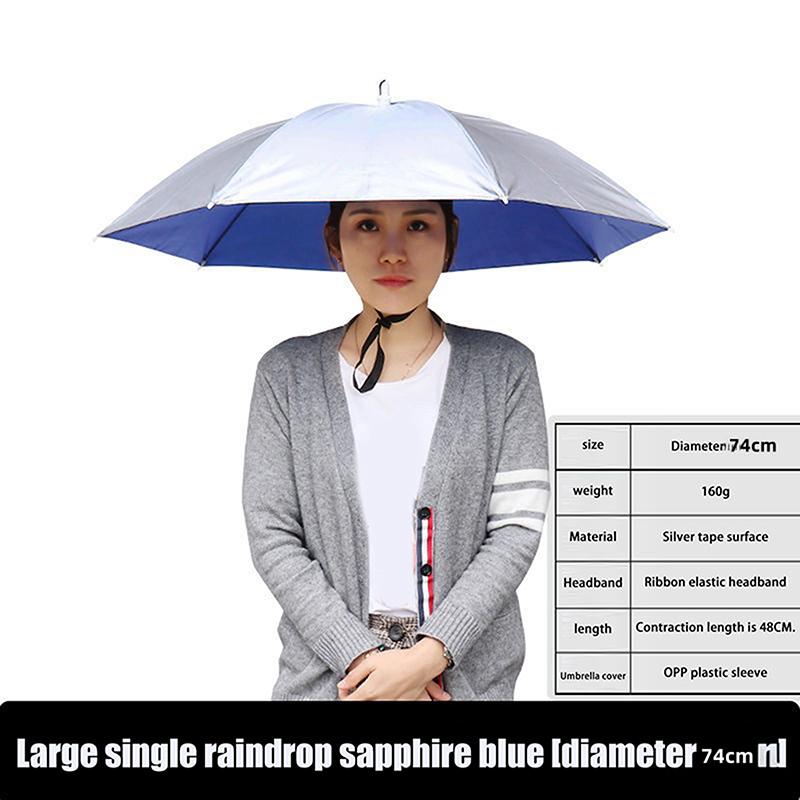 

1 шт. Головной убор от дождя Шапка-зонт для головы с эластичной лентой Водонепроницаемая солнцезащитная шляпа-зонт для кемпинга, пеших прогулок 77CM