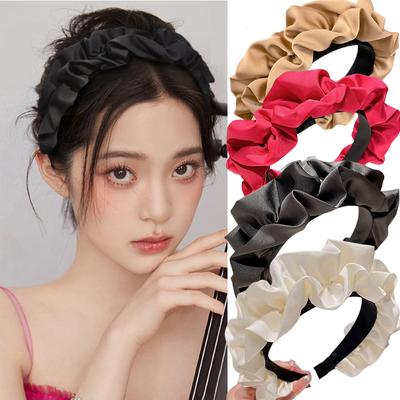 Neu Koreanische Große Weite Rüschen Satin Lünette Schwarz Kaffee Neutral Einfarbig Haarbänder für Frauen Mädchen Haaraccessoires