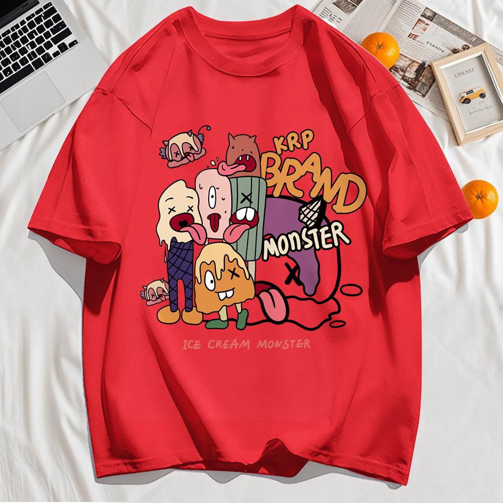 Ice Cream Monster Printing Men T-Shirt Oversized T Shirts Cotton Summer Streetwear O-Neck Casual Comfortable Clothing
