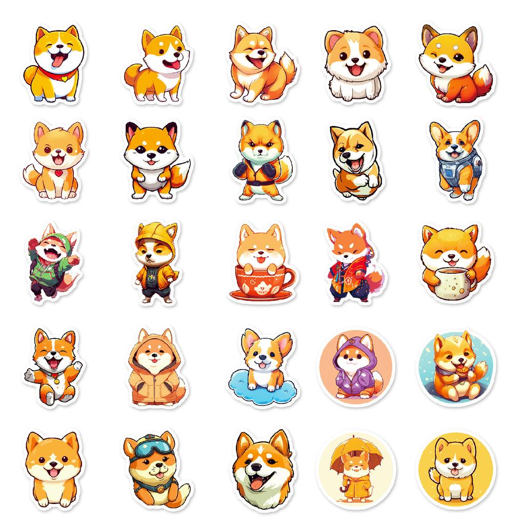 50 Cute Cartoon Stickers of Shiba Inu and Puppies, Super Adorable Dog Suitcase Decoration Stickers