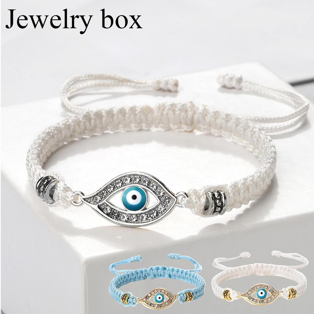 Boho-Handgefertigtes Blaues Strassstein-Böser Blick-Armband mit Rotes Nylonband