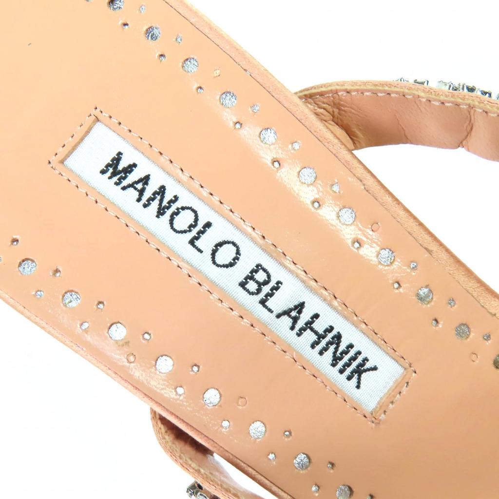 Excellent MANOLO BLAHNIK Mule VEDADAMU Crystal Jewel Trim Pointed Toe Satin 37.5 Used