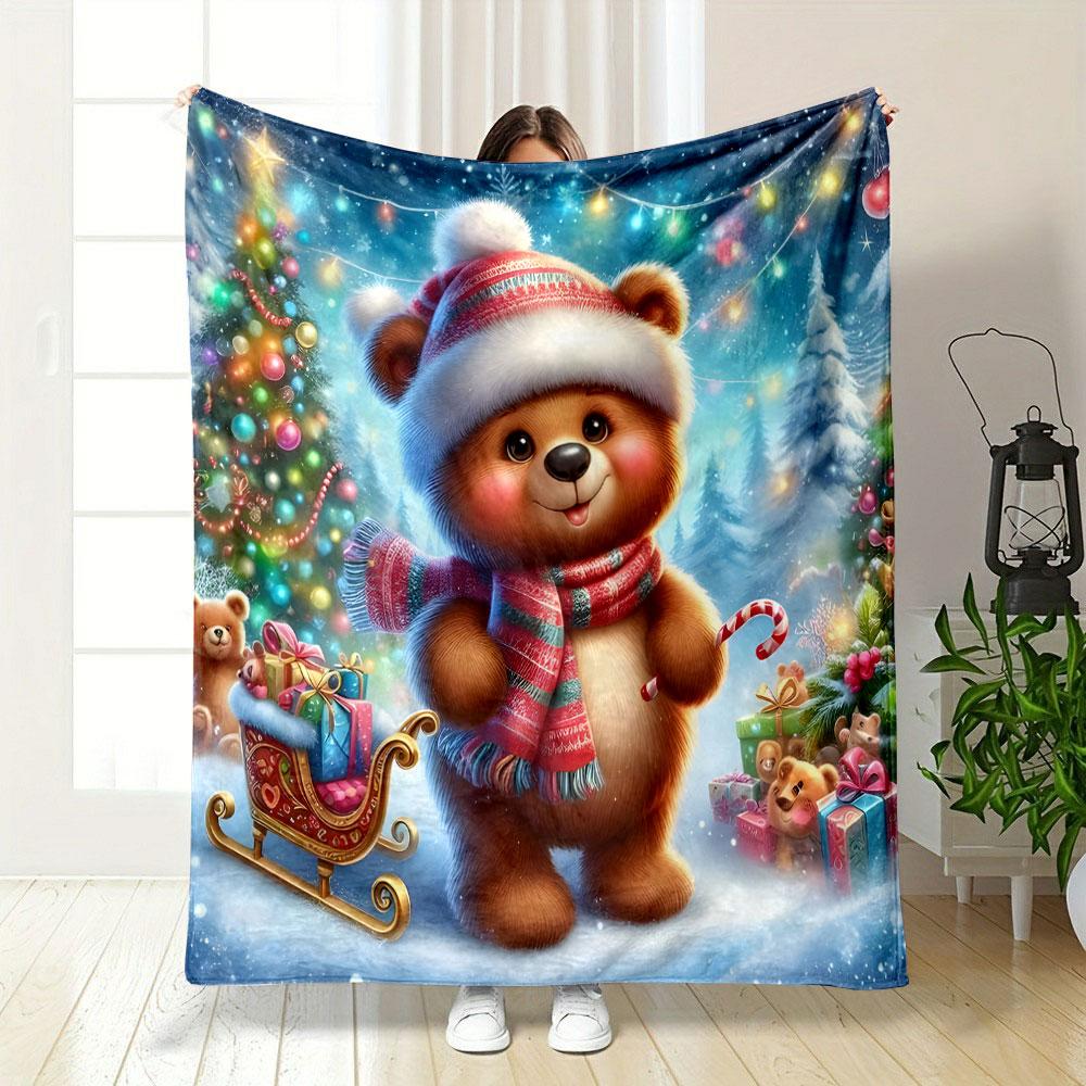 Christmas Bear Sleigh Blanket Bedroom Blanket for Livingroom Couch Lunch Break Soft Throw for Friend's Festival Gift