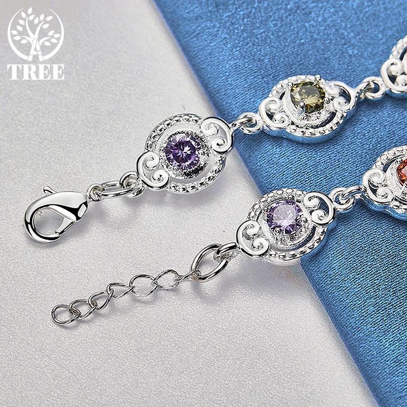 925 Sterling Silver Charm Purple Orange Red Green AAA Zircon Bracelet Jewelry