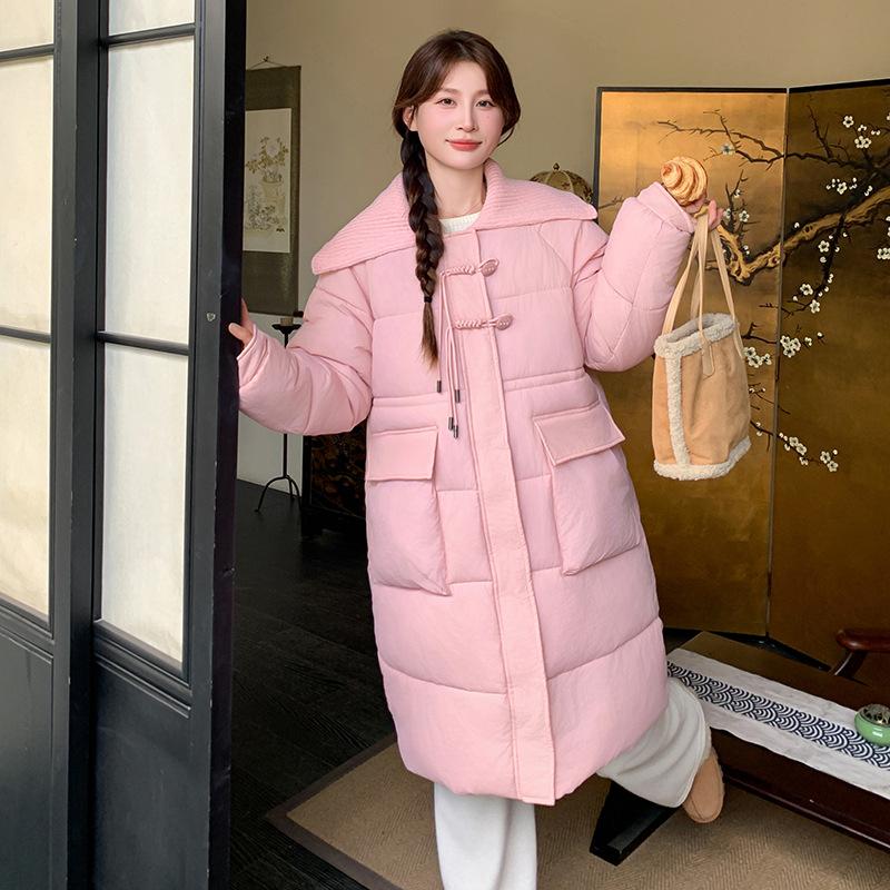 

Куртка средней длины с большими лацканами, новая модная стеганая куртка 2025 года с утолщенными большими карманами, женская стеганая куртка XXL розовый