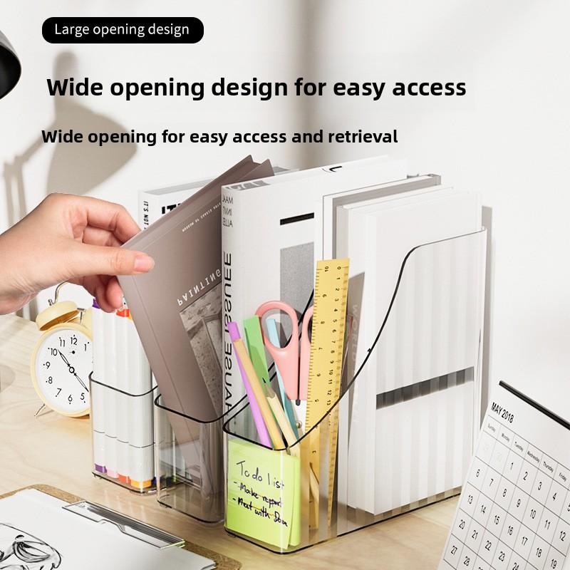 Vertical Book Storage Rack, Transparent PET Desktop File Organization and Storage Box, Book Storage Desk, Book Organization