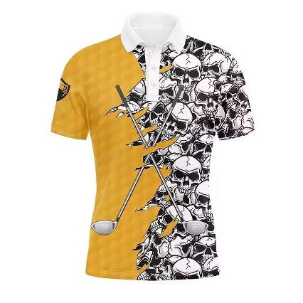 3D Printed Golf Club Polo Shirt Cool Skull Pattern T-Shirt Summer Casual Short Sleeve