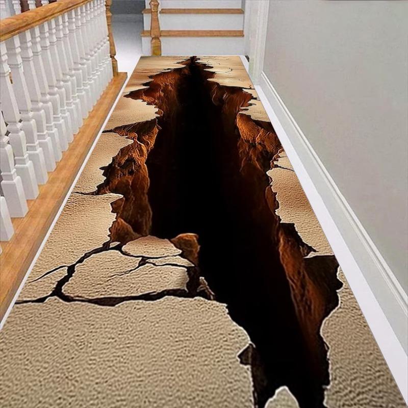 3D Abyss Riss Teppich, Riss & Zersplitterter Boden Druck Teppich Dramatische Tiefenillusion Fußmatte für Modernes Wohnzimmer Modisch