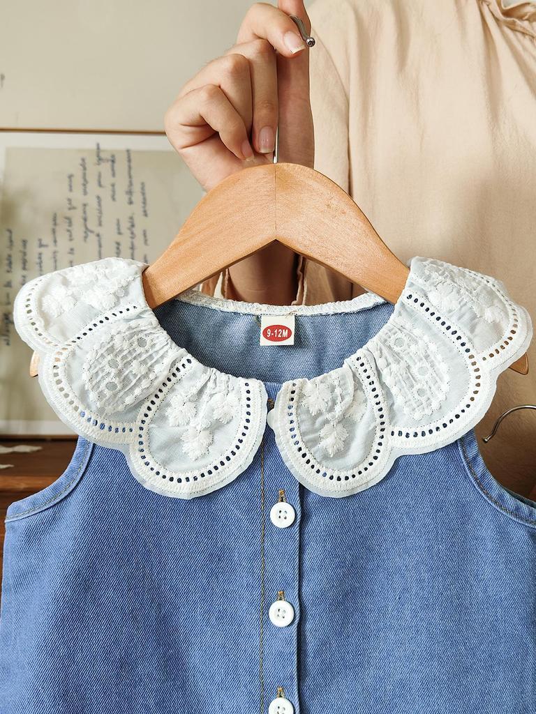 2026 Stylisches Sommer-Denim-Set für Mädchen - Puppenkragen, Ärmelloses Zweiteiler