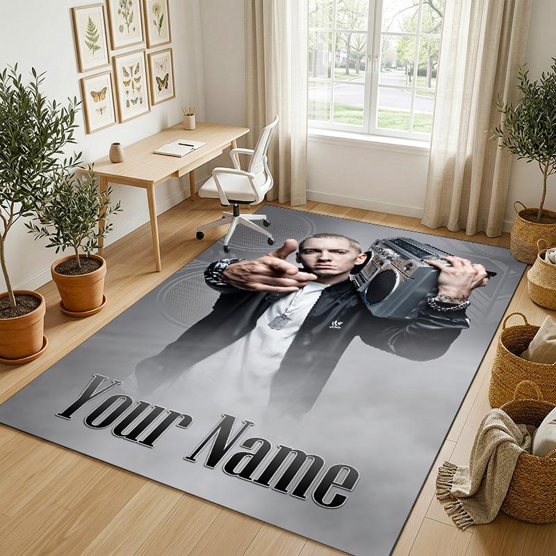 Personalized Crystal Velvet Carpet,Eminem Custom Printed Name, Plush Area Rug For Home Indoor Decor