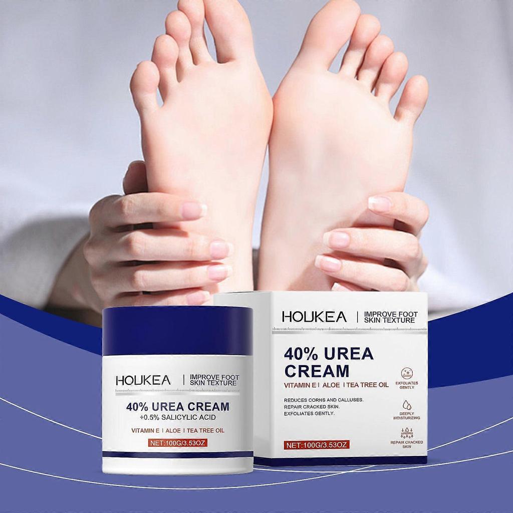 HOUKEA 40% Urea Foot Cream with 0.5% Salicylic Acid, Vitamin E, Aloe & Tea Tree Oil - Exfoliating, Moisturizing Cream for Cracked Heels, Calluses & Ro