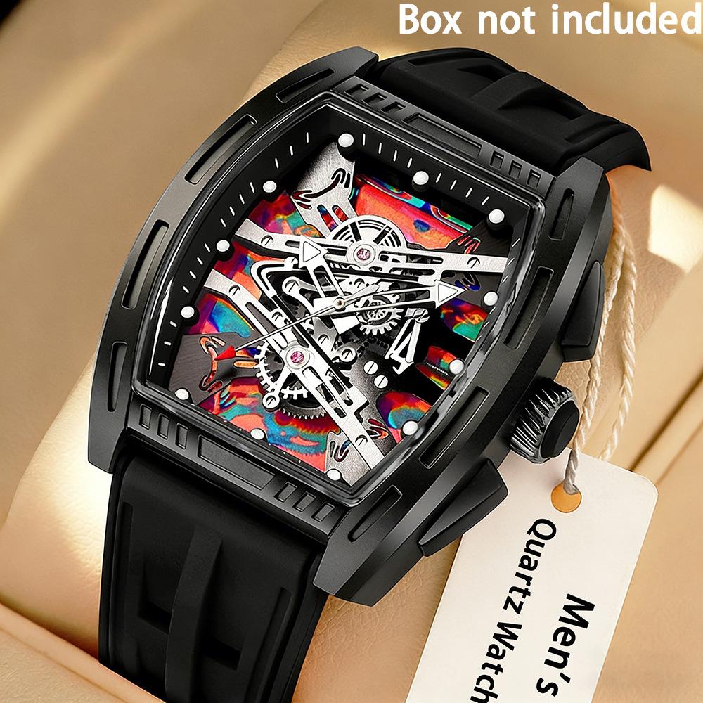 Men s Barrel-shaped Watch, Luxurious Men s Quartz Watch, Trendy Retro-style Men s Watch, Silicone Strap, Men s Business Watch