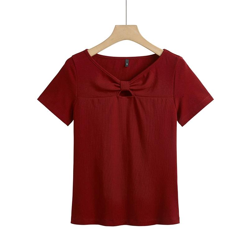 

Женская летняя однотонная дизайнерская футболка с коротким рукавом, персонализированная удобная повседневная футболка 2XL вино красного