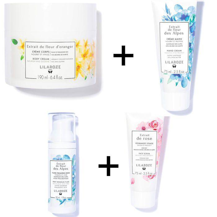 Lilaroze Paris Pack Masque Visage Extrait de rose + Fluide Premiere Rides Extrait de fleur des Alpes + Creme Mains Extrait de fleur