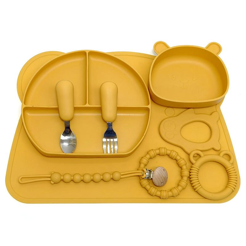 Silicone Infant Fork Spoon Plate Collection Including Suction Cup Children Eating Bowl Infant Supplementary Tableware Collection