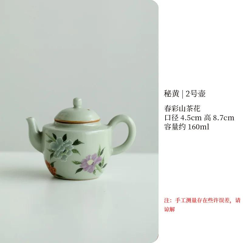 Antique Secret Yellow Ru Kiln Teapot Luxury Flower and Bird Pot Tea Brewing Kettle Cha Kung Fu Teaware Drinkware Supplies Craft