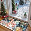 1pc, Christmas Snowman Doormat, Snowman with Blue Knit Hat Earmuffs, Gift Boxes Pinecone Holly Berry Christmas Ball Pattern Floor Rug, Whimsical Farmh