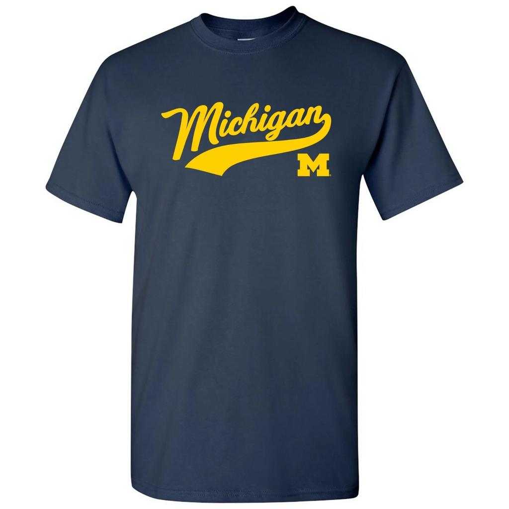 Michigan Wolverines Baseballtrikot Script College Universität T-Shirt - Marineblau