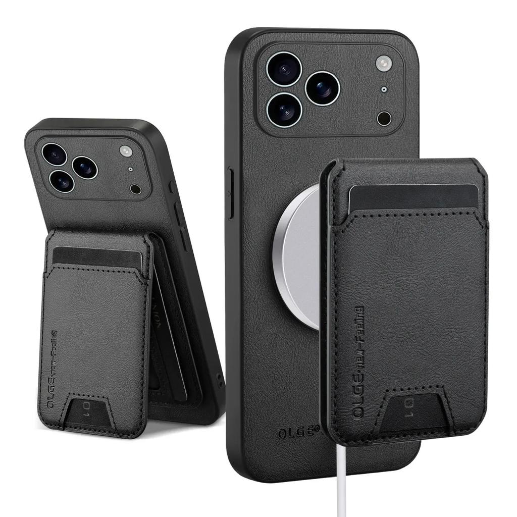 Custodia in Pelle Magnetica Wireless per iPhone 17 16 15 14 Plus 13 12 11 Pro Max 17E 16E con Supporto Air e Portafoglio