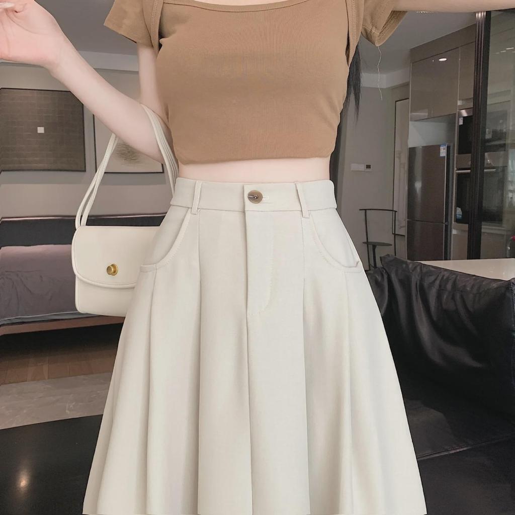 Dámská sukně áčkového střihu s vysokým pasem - Korejský styl, Jarní/podzimní móda, Ležérní slim fit