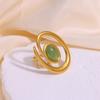 Vintage Green Stone Open Stainless Steel Rings For Women Fashion Gold Color Flower Zircon Ring Jewelry Aesthetic Anillos Gift