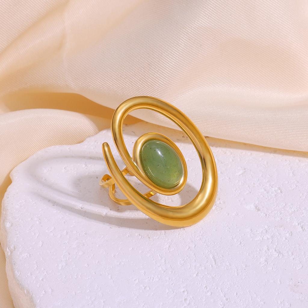 Vintage Green Stone Open Stainless Steel Rings For Women Fashion Gold Color Flower Zircon Ring Jewelry Aesthetic Anillos Gift
