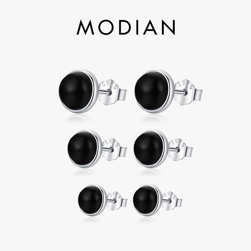 Natürliche Schwarze Achat Ohrstecker 925 Sterling Silber Rund Täglich Hypoallergen Ohrring 4mm 5mm 6mm Schmuck Für Frauen