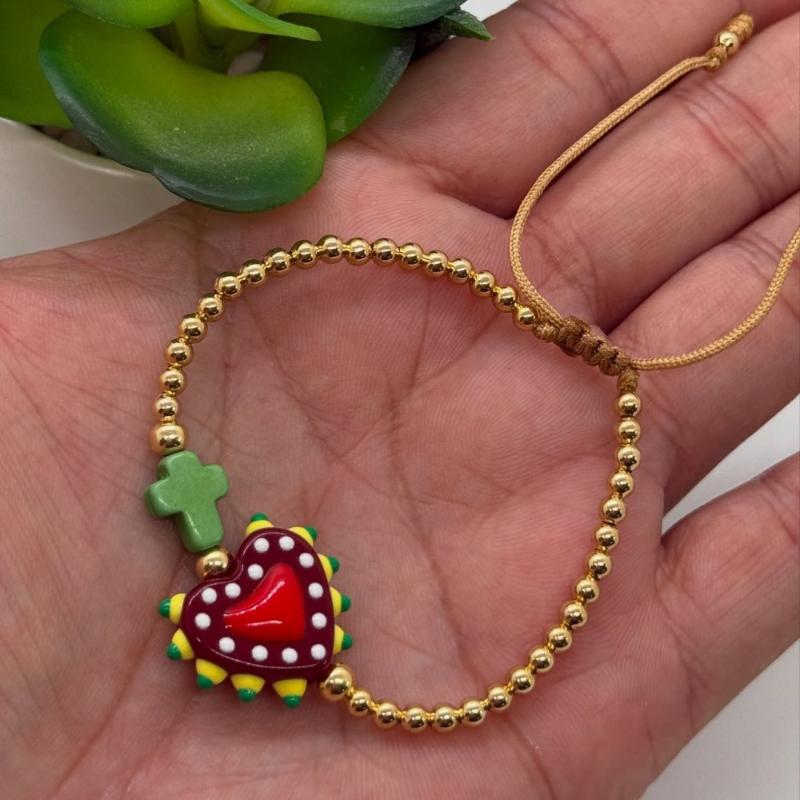 Women Bohemian Beaded Bracelet Colorful Heart & Star Charms Adjustable Chain Perfect For Daily Wear Vacation And Holiday Gift