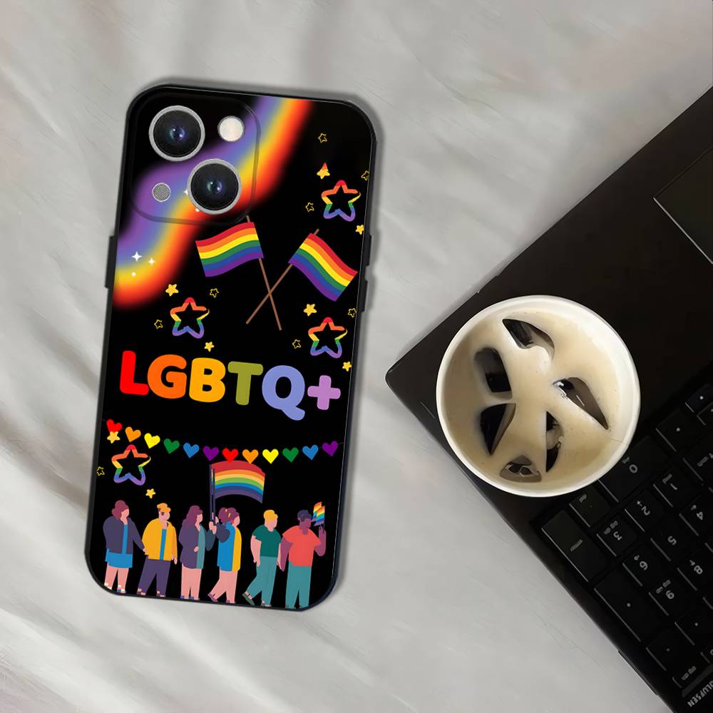 L-Lesbian LGBT Rainbow Pride Phone Case For iPhone 17,16,15,14,13,12,11,Pro,XS,Max,XR,Plus,E,SE4,Mini Black Soft Cover