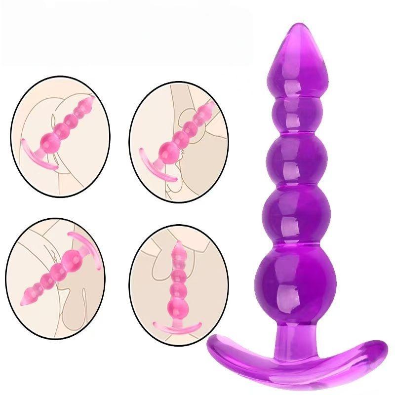 Plug Anale in Silicone con Perline per Stimolazione della Prostata Giocattolo Unisex per Adulti Viola Rosa
