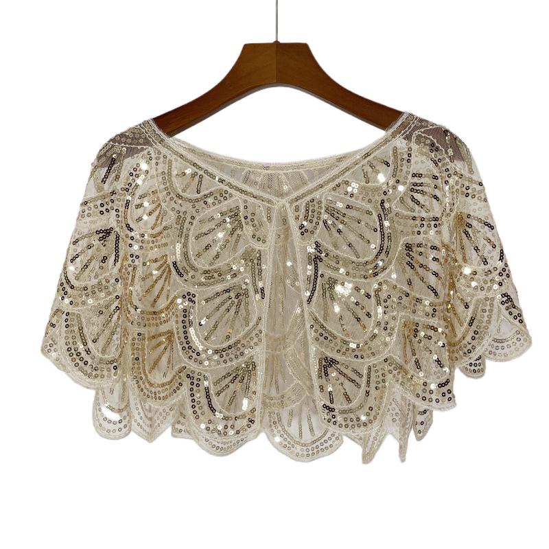 

Универсальная кружевная шаль с бисером, сетчатая, с пайетками, короткий вечерний болеро-кардиган золотой/абрикосовый