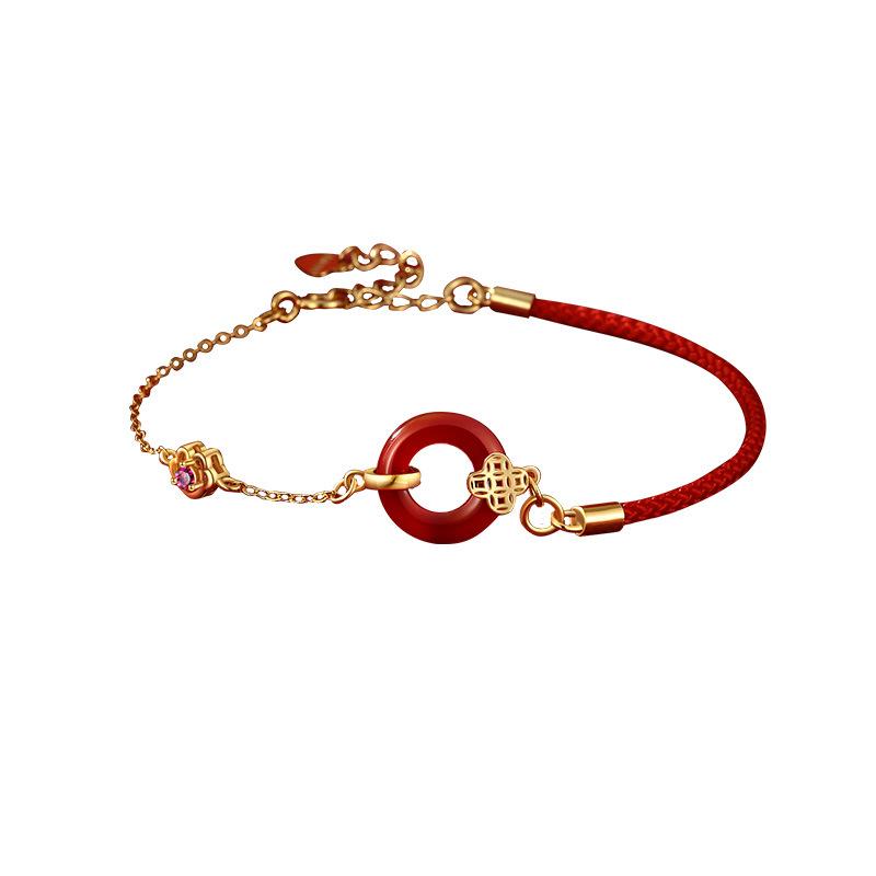 Five Emperors Money Ping An Bracelet Chinese Knot Agate Retro New Round Hand Rope Jewelry