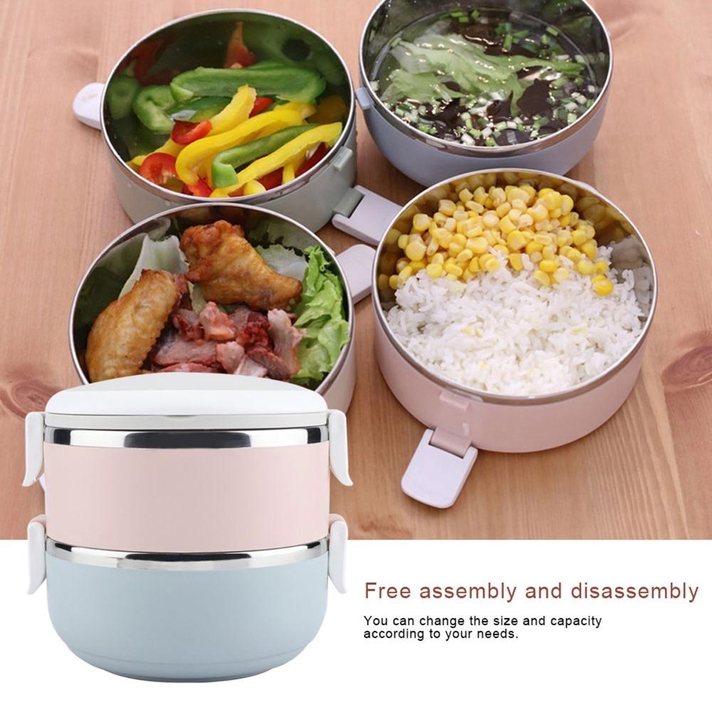 Stainless Steel Leakproof Food Container 2/4 Tier Food Container Thermal Lunch Box  For Office